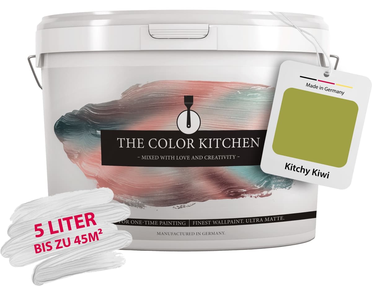 Wand- und Deckenfarbe A.S. CRÉATION "Seidenmatt Innenfarbe THE COLOR KITCHEN", grün (tck4009 kitchy kiwi), 5 l 5ml, Farben, für Wohnzimmer Schlafzimmer Flur Küche, versch. Grüntöne
