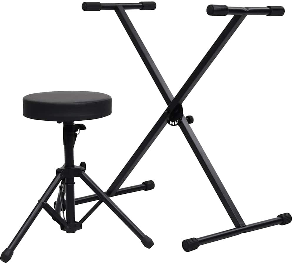 vidaXL Ensemble de support de clavier et de tabouret Noir