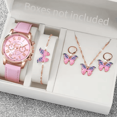 Uplift Curations Fashion Womens Quartz Watch Set With Leather Bands And Heart Rhinestone Accent (5 6 PCS) h Without Box