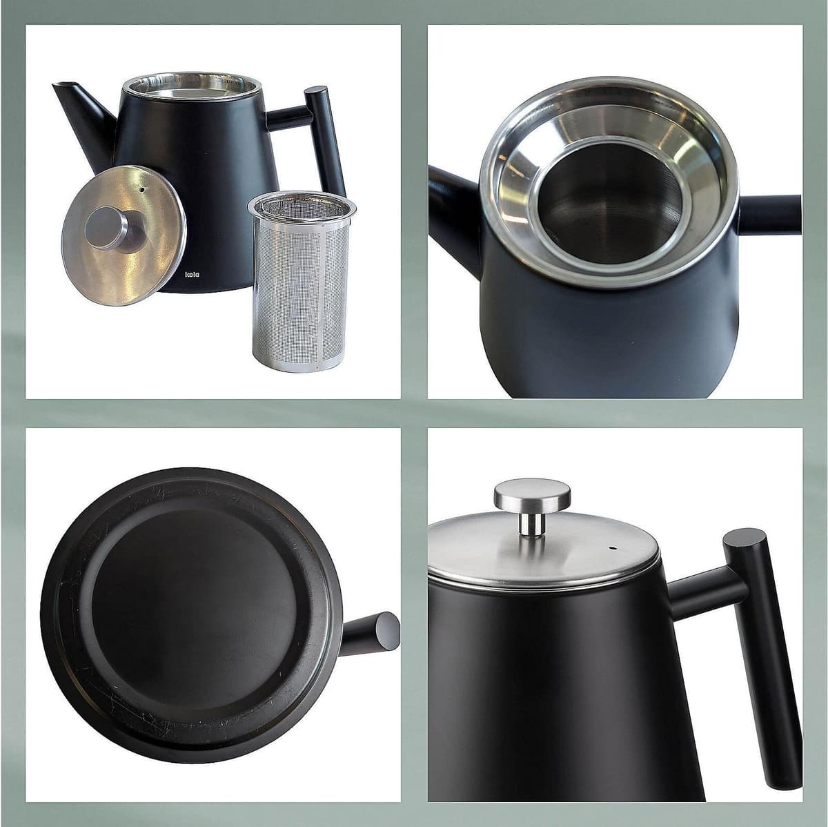 Teekanne KELA "Modena 1 Liter", schwarz (schwarz, silberfarben), H:15,5cm Ø:14cm, Edelstahl, Kannen, Teekanne schwarz, silberfarben 1 l