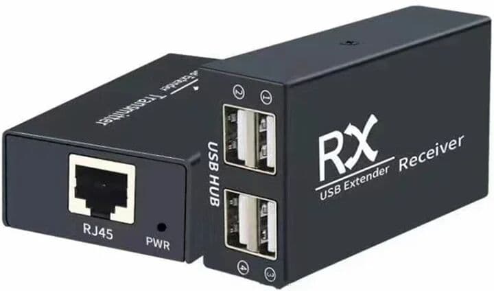 RULLZ 120M 4 Port USB Extender Over RJ45 Ethernet CAT6 Cable Sender Transmitter and Receiver Kit for Mouse Keyboard Printer Scanner