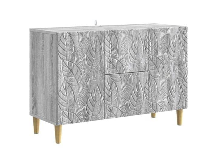 KPOTUERTU Sideboard Sonoma-Grau 89 x 34,5 x 60 cm Holzwerkstoff Eukalyptusbeine, 90° Schwingtür-Scharnier, rechteckige Form, Regale und Fächer, feuchtes Tuch