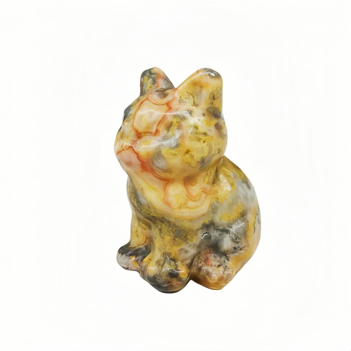Handgesneden onyx kattensculptuur - Gelukkige kat decoratie - ShopVlot