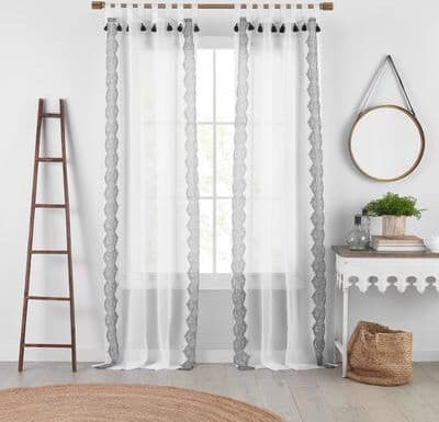 Threadmade Shilo Boho Sheer Tab Top Window Curtain Panel with Tassels