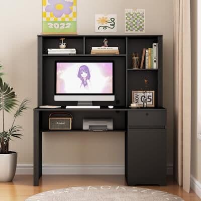 Telepassa "51.18""W Computer Desk with 3 AC Outlets and 2 USB Charging Ports"
