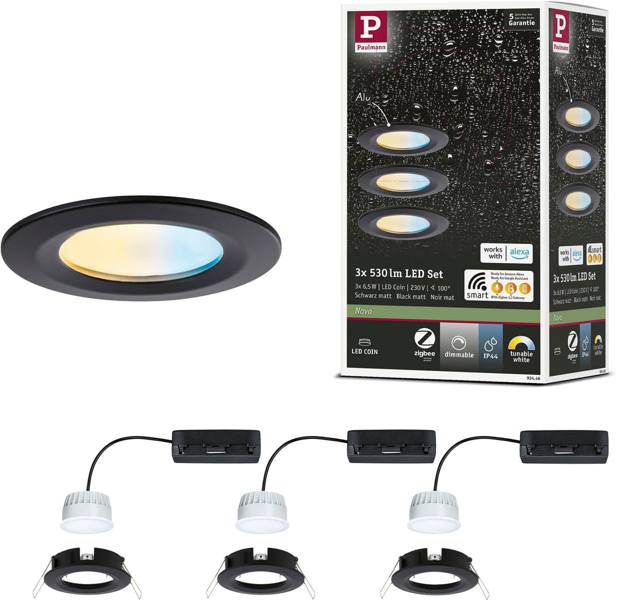 Paulmann "LED Einbauleuchte Nova Coin IP44 rund 78mm" LED-Modul 3 Stk. Tageslichtweiß Memoryfunktion, Farbwechsler, Farbsteuerung, Dimmer, Smart Home
