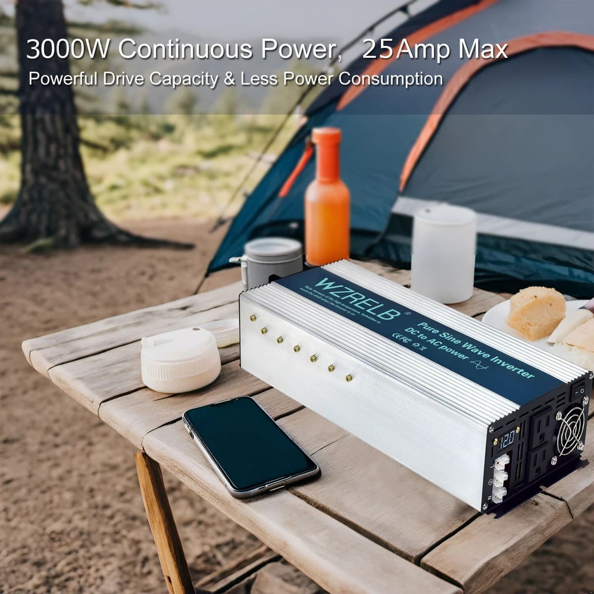 WZRELB Full Power 2500W Off Grid Pure Sine Wave Inverter Solar Panel 12V/24V/36V/48V/72/96V DC to 110V/120V/220V/230V/240V AC Converter