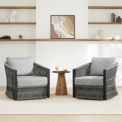 Spruce & Spring Carlos Modern Swivel Accent Chair with Handwoven Rope For Living Room