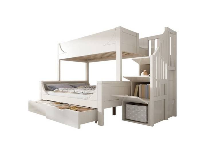 Lit Superposé 140x200 cm Lit enfant avec Échelle et Organisation Fonctionnelle Bois Massif et MDF Blanc