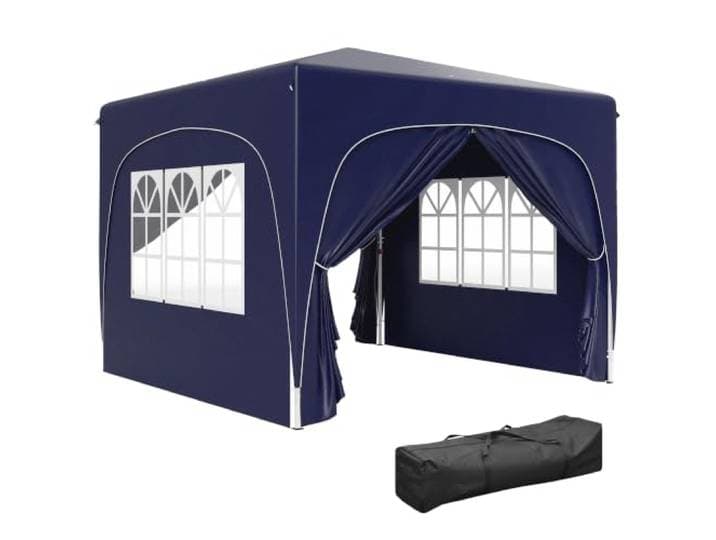 Outsunny Pavillon 3x3m Wasserabweisend Stabil Winterfest Pop-up Dunkelblau UV Schutz 50+, Faltpavillon, Faltbar, Partyzelt Gartenzelt, Mit 4 Seitenteilen, Tasche, Gartenpavillon