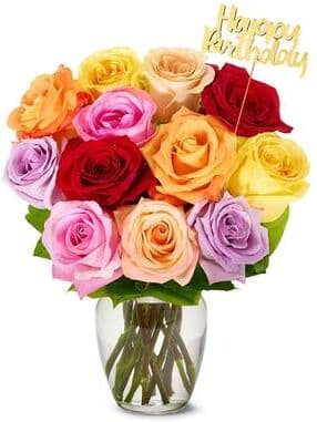 From You Flowers Flowers - One Dozen Rainbow Birthday Roses