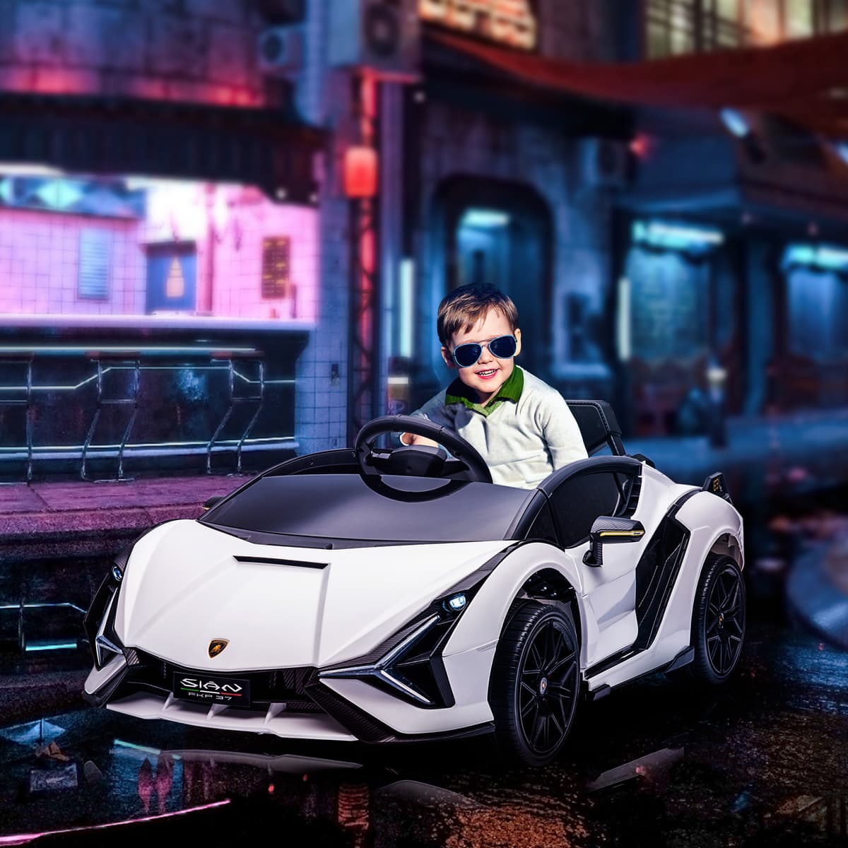 Homcom Macchina Elettrica per Bambini 3-5 Anni Lamborghini 12V con Telecomando e Velocità 3-8km/h, Bianco Aosom