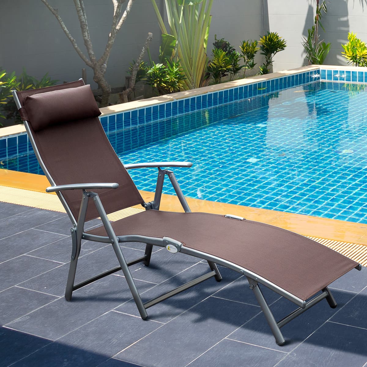 Outsunny Sedie Sdraia da Giardino lettino prendisole da terrazzo pieghevole arredamento giardino Relax Reclinabile Telaio in Metallo Marrone Aosom