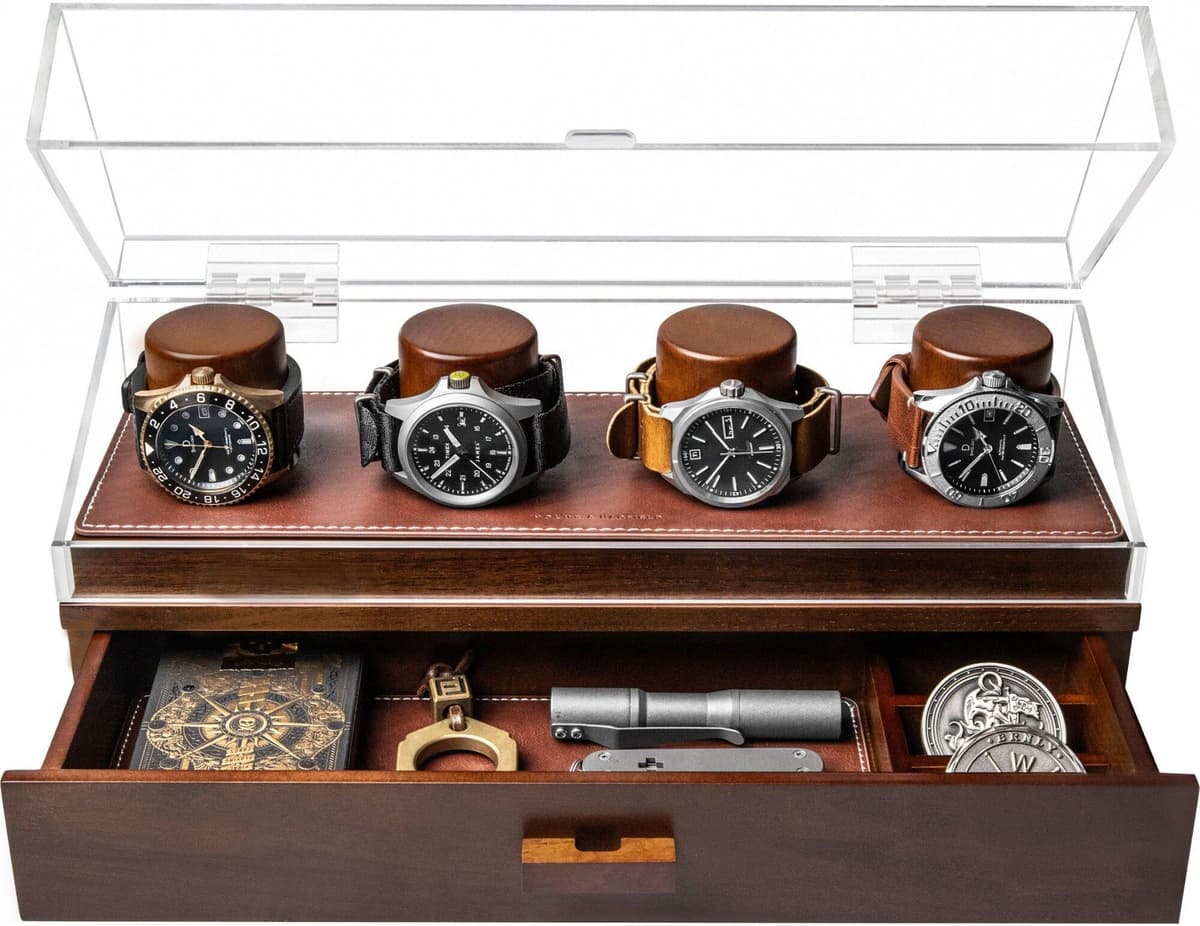Pudełko ekspozycyjne na zegarki Holme &amp; Hadfield Watch Deck Pro LP-Y09T-8KUM Walnut, na 4 szt.