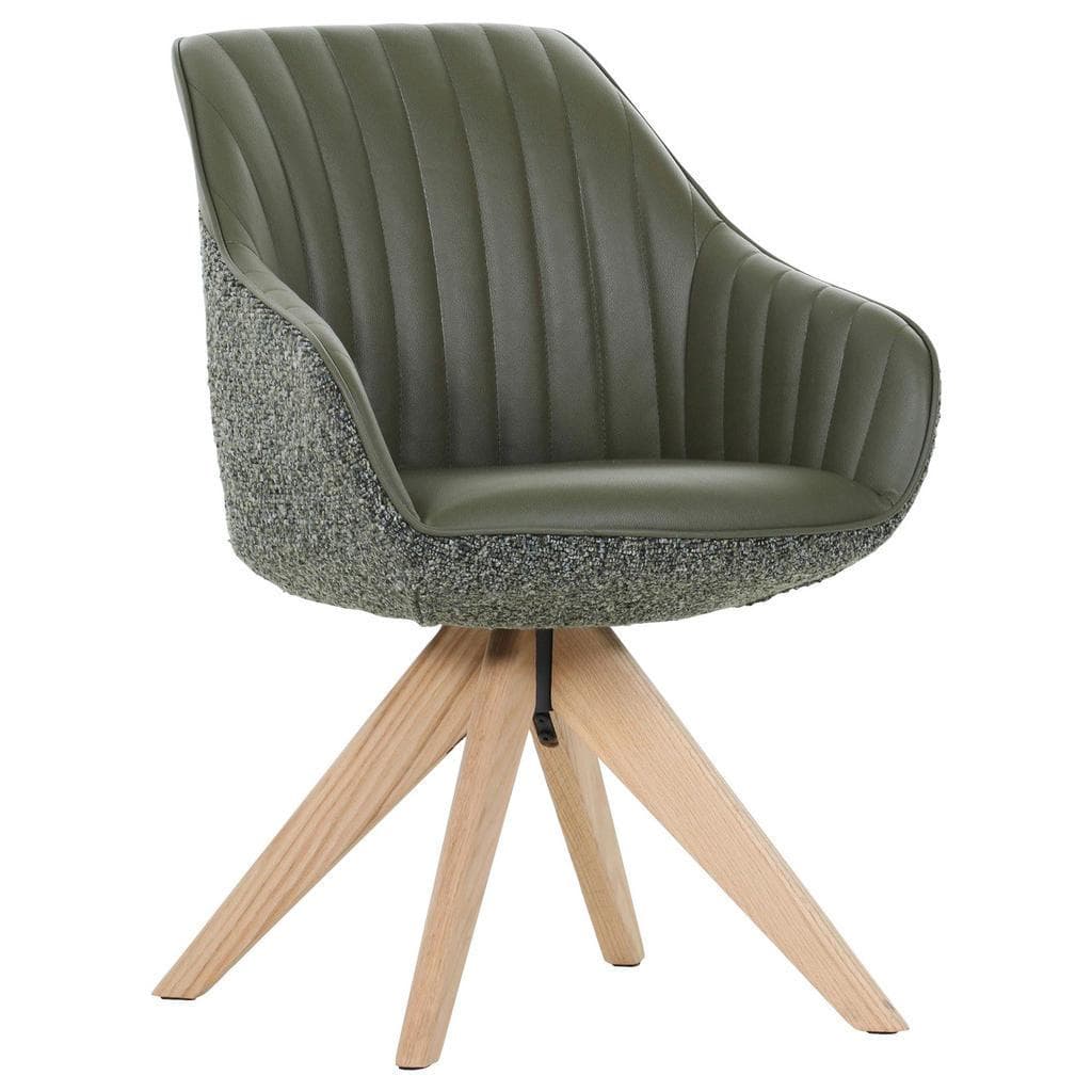 Armlehnstuhl, Eiche, Grün, Textil, Eiche, massiv, Drehkreuz, konisch, 60x83x65 cm, Sitzfläche 360° drehbar, automatische Rückholfunktion, Esszimmer, Stühle, Esszimmerstühle, Armlehnenstühle
