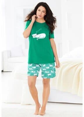 Plus Size Women's Knit PJ Short Set by Dreams & Co. in Tropical Emerald Cat (Size M) Pajamas