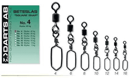 Darts Beteslås med Lekande "Square Snap" (Storlek & Antal: #1/0 4 Pack)