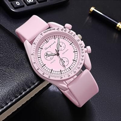 ModernMart Stylish Silicone Band Women Sports Watch With Quartz Movement & Three Dial Design pink