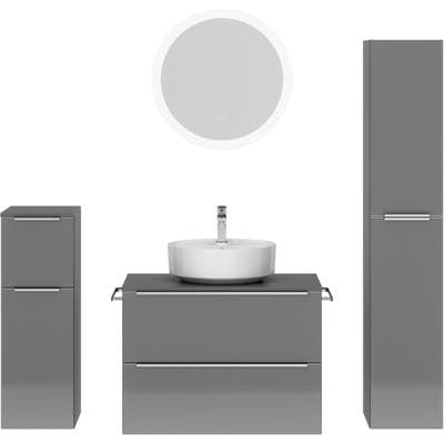 Badmöbel-Set NOBILIA "Alvene", grau (schiefergrau), B:160cm H:172,2cm T:48,5cm, Kastenmöbel-Sets, Badmöbel-Set, Hochglanz, inkl. Spiegel mit Touch-Sensor, in vier Breiten