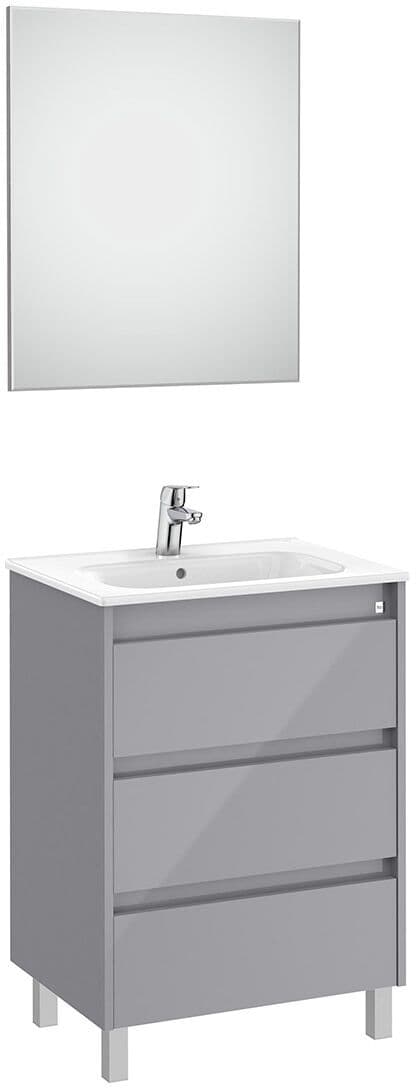 Roca Conjunto de baño con mueble con 3 cajones y espejo con luz LED Tenet .  (60 cm) Gris