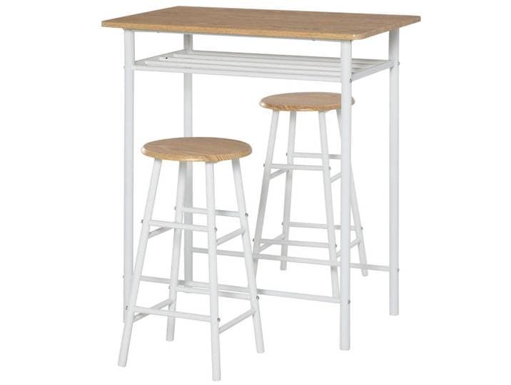 ComfortXL Bartisch-Set De-39281 80/50 cm Tisch mit 2 Hockern Weiß, 80x90x50 cm, Esszimmer, Barmöbel, Barschränke & Theken