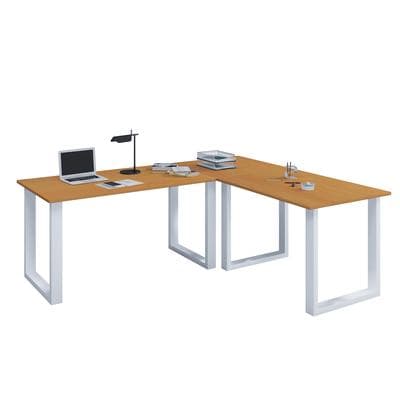 VCM Schreibtisch Lona Weiß / Buche H. 76 x B. 190 x T. 130 cm