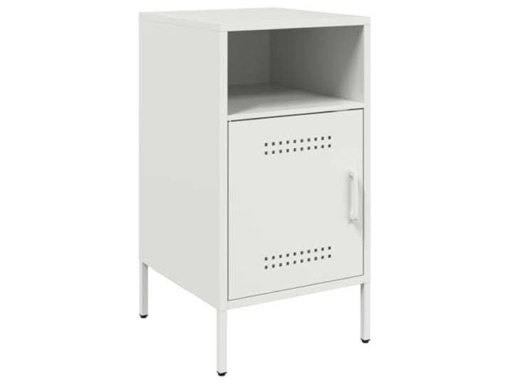 Fisinber Nachttisch Weiß 36x39x68 cm Beistelltisch Metall Industrieller Nachttisch aus robustem Stahl mit verstellbaren Füßen und Tür für geordnete Ablage im Schlafzimmer.