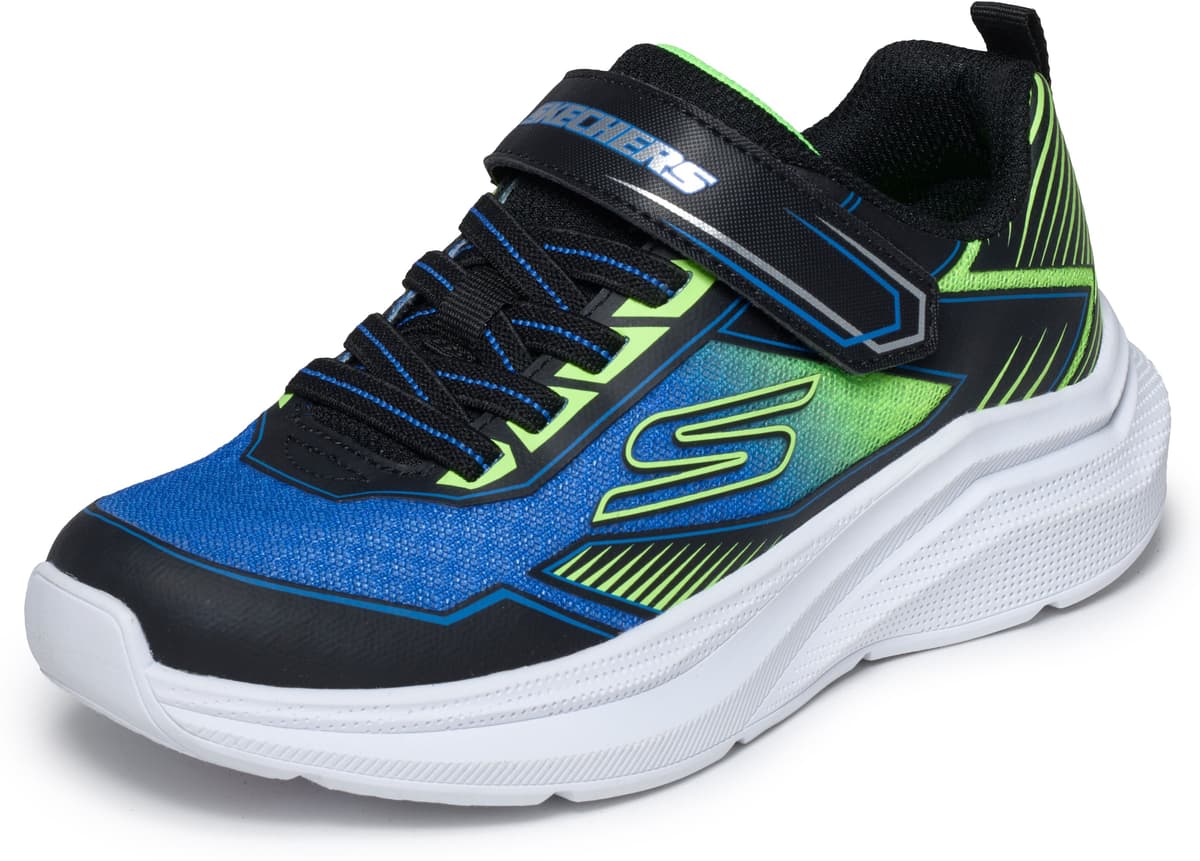 Sneaker SKECHERS "MICROSPEC VELOCITY", Jungen, Gr. 29, Textil, blau (schwarz, blau), Lederimitat, Schuhe Sneaker, Klettschuh, Schlupfschuh, Grössenschablone zum Download