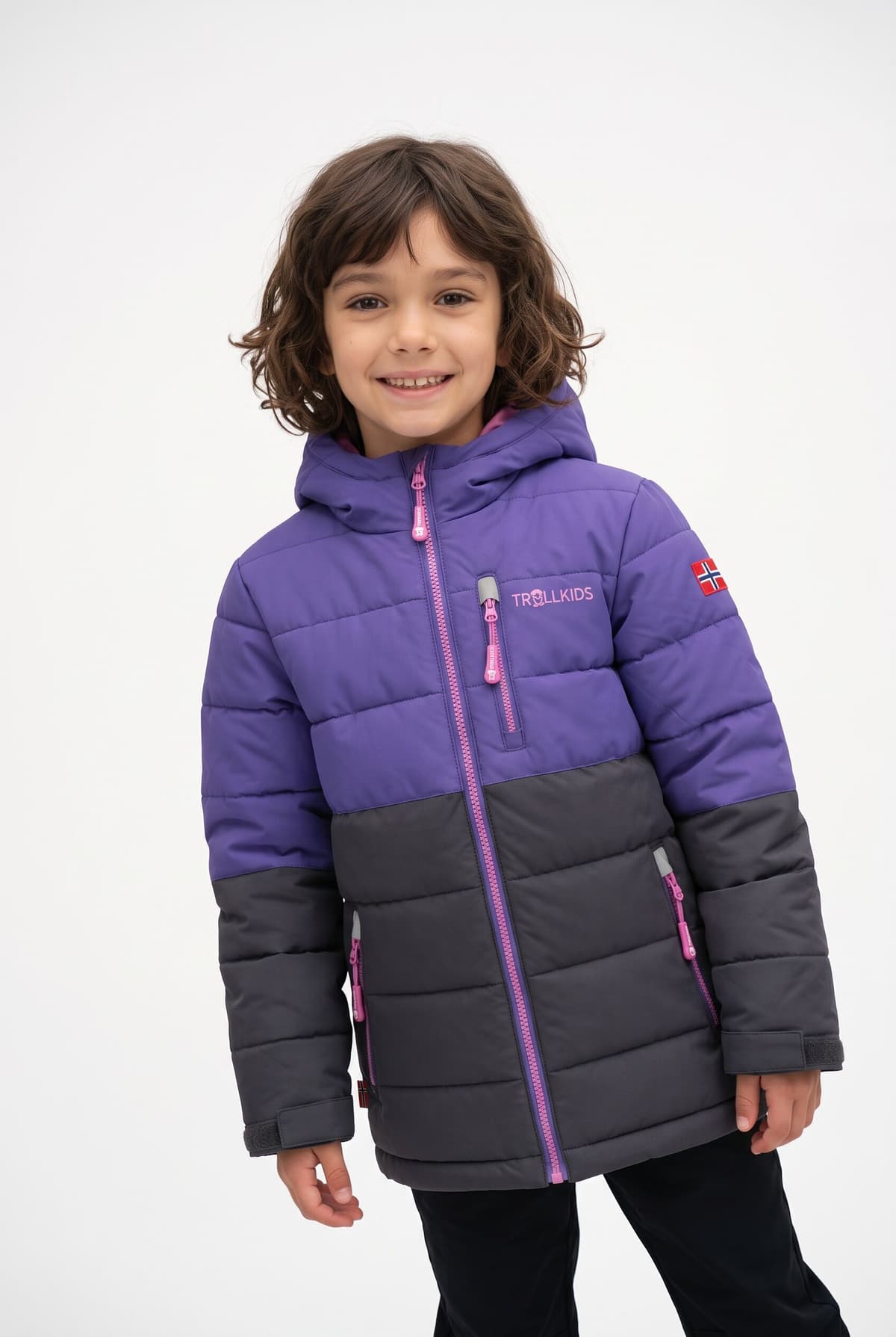 Winterjacke TROLLKIDS "KIDS HEMSEDAL SNOW JACKET XT", Kinder, Gr. 98, lila (schwarz lila, schwarz, mallow pink), Steppware, Obermaterial: 100% Polyester. Futter: 100% Polyester. Wattierung: 100% Polyester, normal, mit Klettverschluss, Jacken Winterjacke, 
