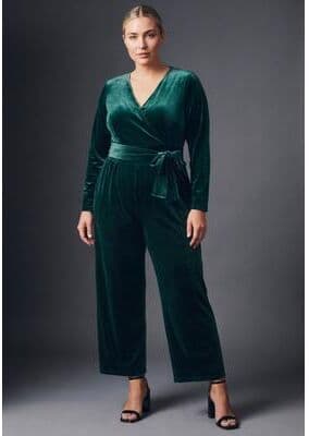Plus Size Women's Mirabel Velour Jumpsuit by Avenue in Deep Emerald (Size 30/32)