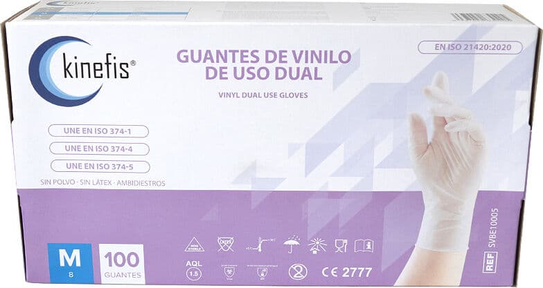 Luvas de vinilo naturais duales sem pó com certificação EM455-4 e EM374-2 (Caixa de 100 unidades)