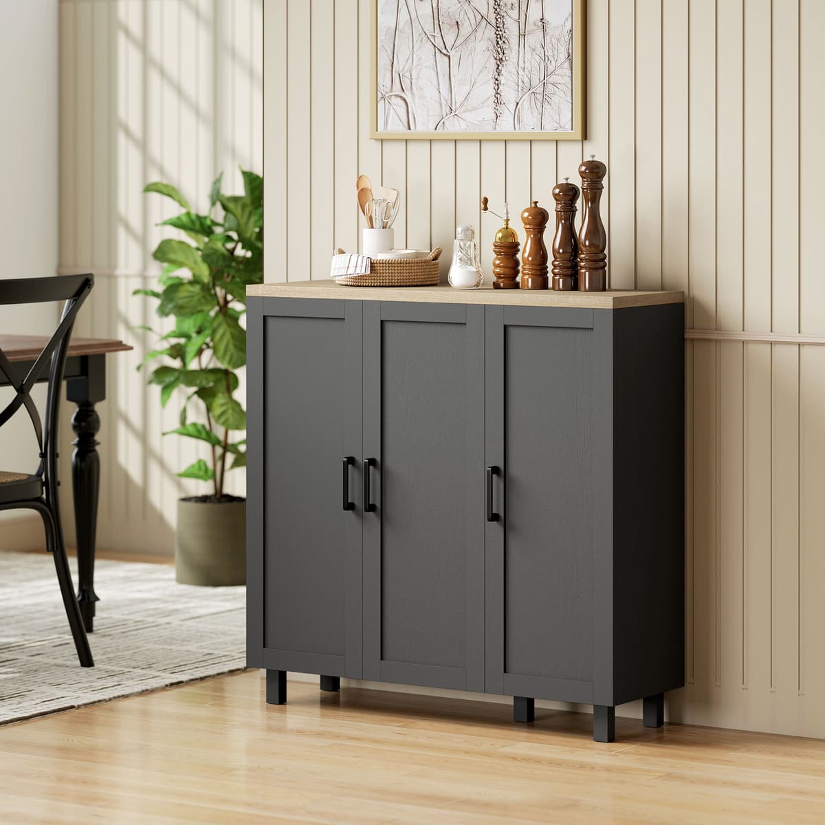 Homcom Credenza da Soggiorno con 3 Ante e Ripiani Regolabili per Cucina Sala da Pranzo Stile Moderno 90x30x90 cm Nero   Aosom Italy