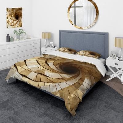 DESIGN ART "Designart ""Modern gold and white marble spiral I"" Abstract Spirals Bedding Cover Set - Traditional Bed Set with Shams"