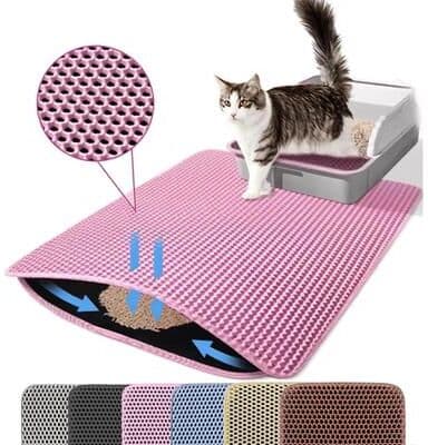 Uplift Picks Large Cat Litter Mat Double Layer Honeycomb Waterproof Scatter Control Floor Mat pink 30x30 Cm
