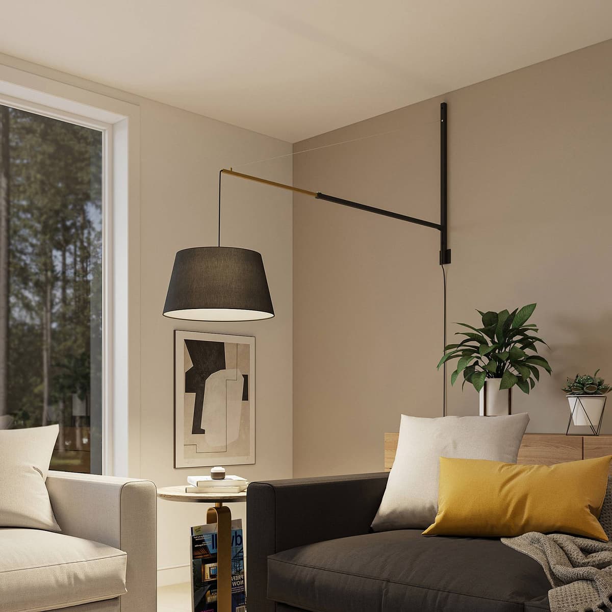 Wandleuchte Beleza Lucande, schwarz, für Wohn- / Esszimmer, Aluminium, Modern