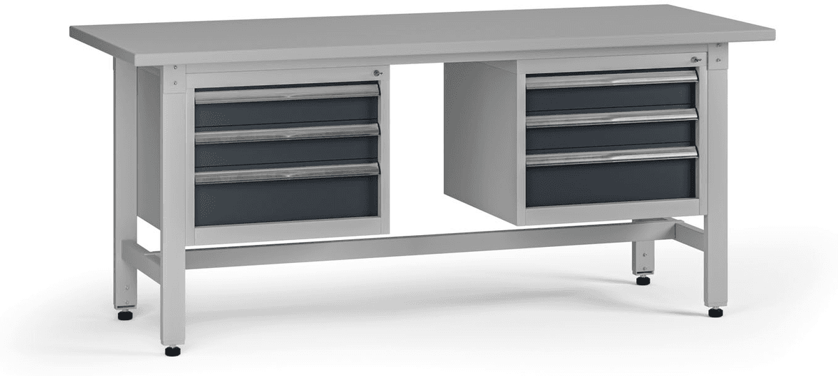 B2B Partner Výškovo nastaviteľný dielenský stôl G5, 1800 x 750 x 800-1000 mm, 2x kontajner, 6 zásuviek, grafit