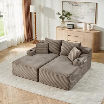Kodotan sofa Compressible double chaise lounge with cupholders - No Assembly Required, Fluffy Modern Sleeper Loveseat