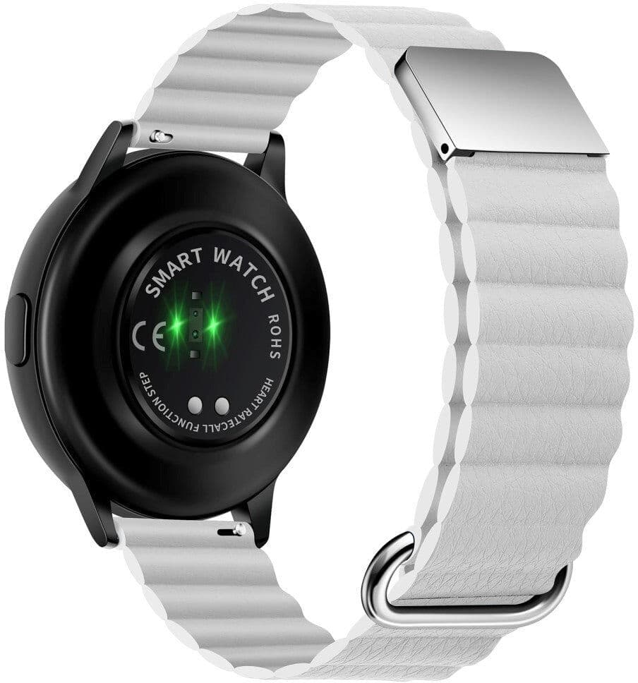 INCOVER Smartwatch Rem 20mm Magnetisk Litchi Læder - Hvid / Sølv