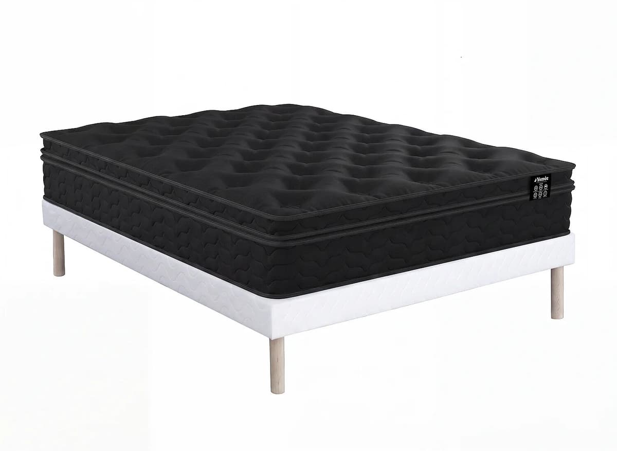 Vente-unique Ensemble 160 x 200 cm sommier tapissier + matelas hybride ressorts ensachés, surmatelas intégré et coutil noir ép.30cm - GAMIANI de YSMÉE