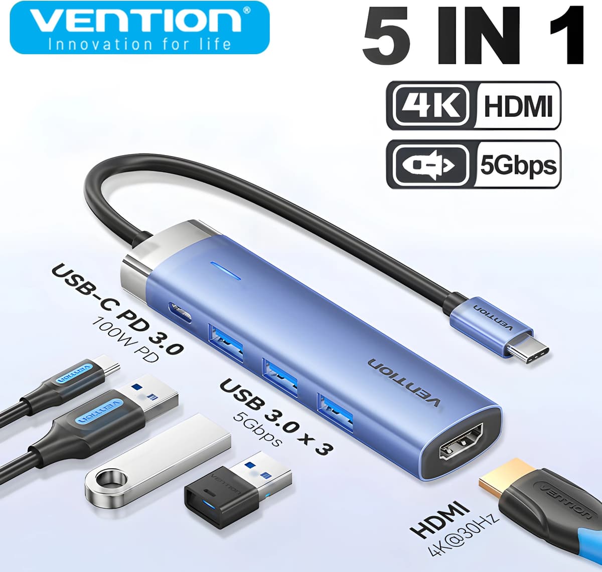 Vention ! 5 in 1USB C HUB HDMI 4K PD 100W USB 3.0 5Gbps Expansion Adapter Docking Station Splitter for MacBook Xiaomi iPhone