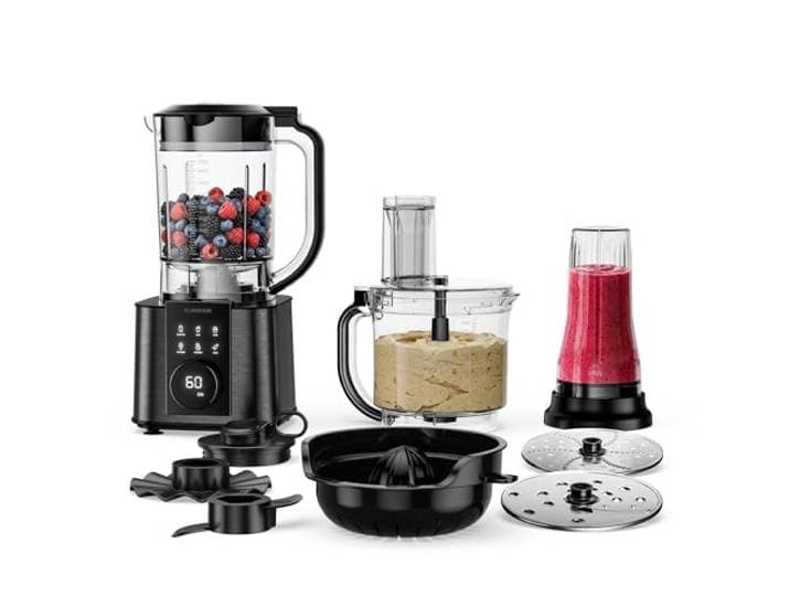 Klarstein Verosteel Küchenmaschine mit Mixer – 1200 W Multifunktions-Küchenmaschine, 2-Liter-Schüssel, 1,75-Liter-Mixer, 10 Geschwindigkeiten, 6 Programme, Entsafter & Fleischwolf