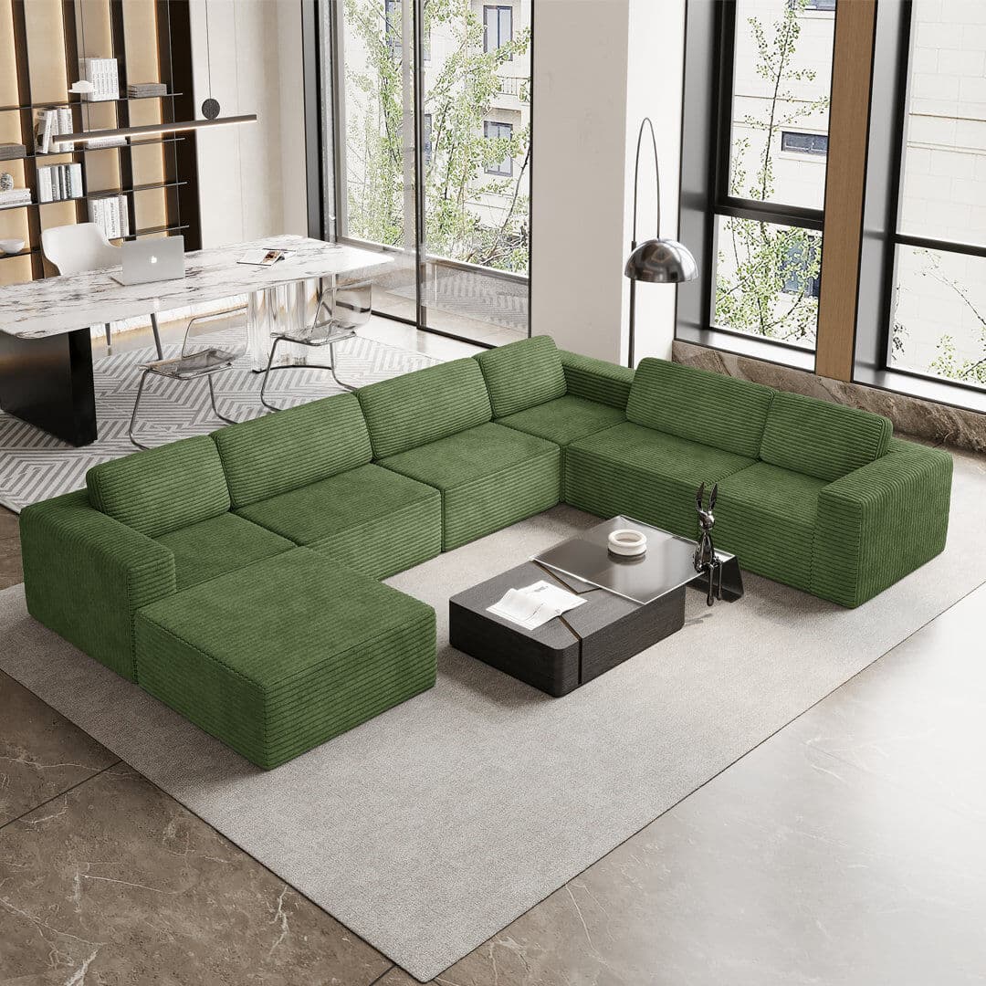 Fairmont Park Modular Oversized 404Cm 6-Seater Right-Facing L-Shaped Corduroy Sofa, No Assembly Required Green 82cm H X 404cm W X 303cm D