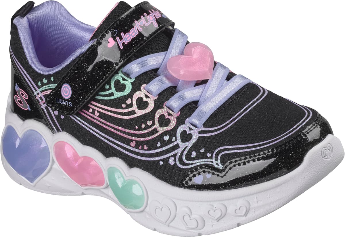Sneaker SKECHERS "ENCHANTED HEART LIGHTS Blinkschuh", Mädchen, Gr. 34, atmungsaktiv, bunt (schwarz, multi), Textil, Schuhe Sneaker, Klettschuh mit Blinkfunktion, Grössenschablone zum Download