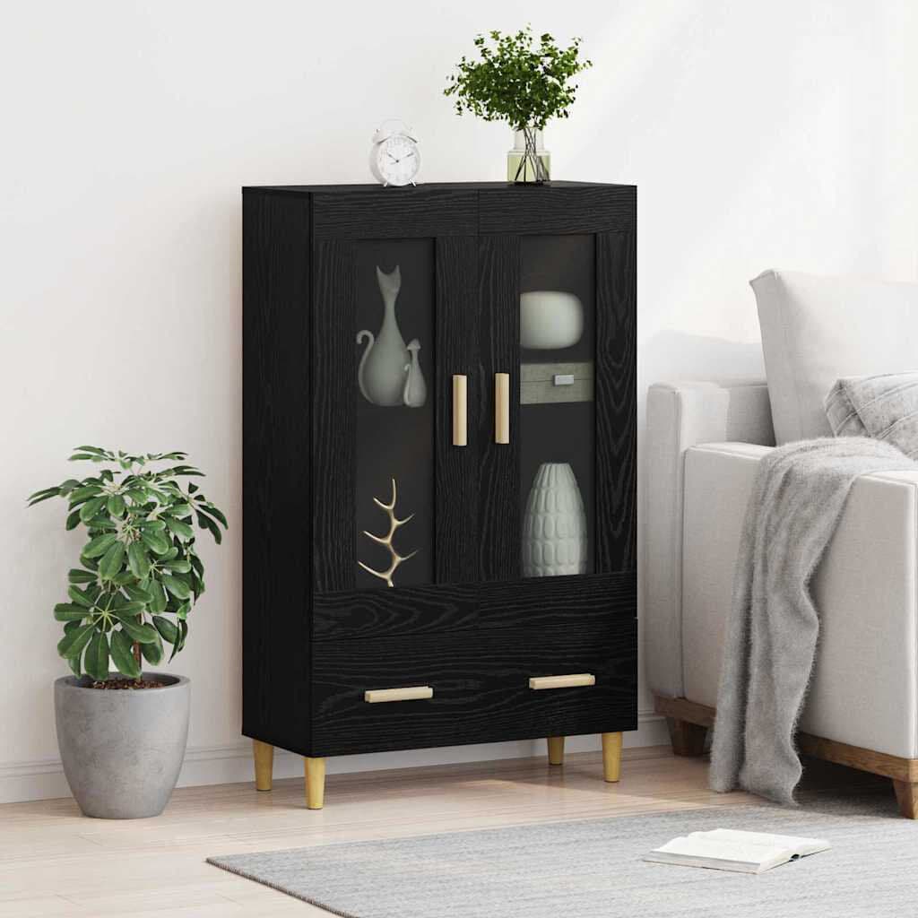 Norden Home Highboard Black Oak 70 X 31 X 115 Cm Engineered Wood Black Oak 115cm H X 70cm W X 31cm D