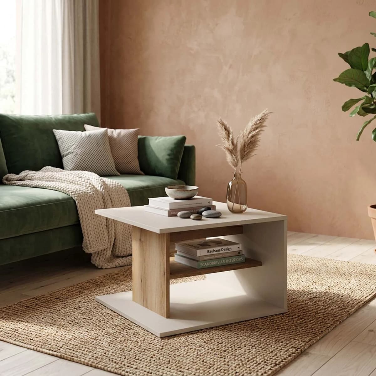 garneroarredamenti Tavolino da salotto 60x60 cm beige cashmere rovere Tevere