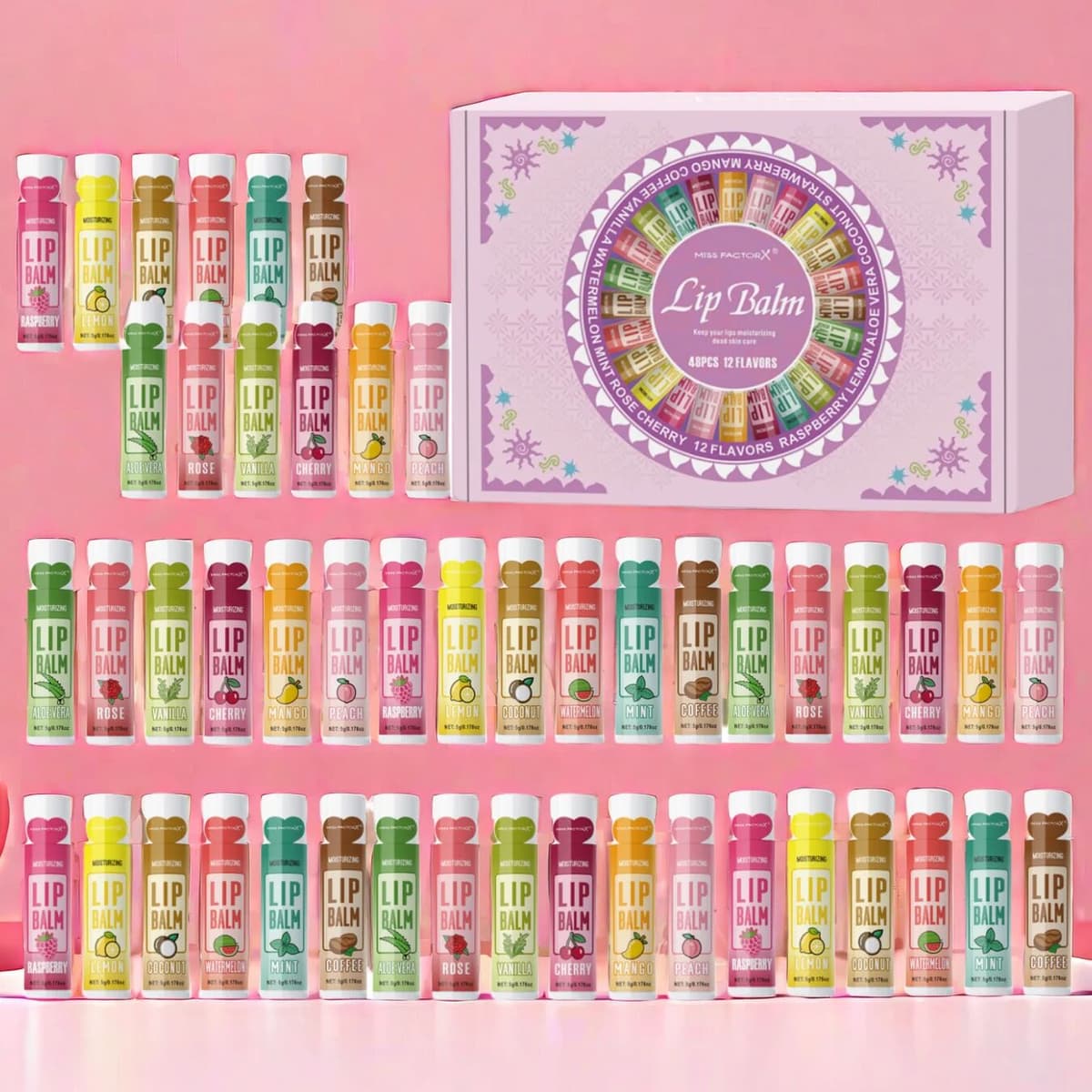 NONE 48PCS/ Box Moisturizing Lip Balm Set 5g12 Flower Fragrance Natural Fragrance Moisturizing and Brightening Lip Color Holiday Gift
