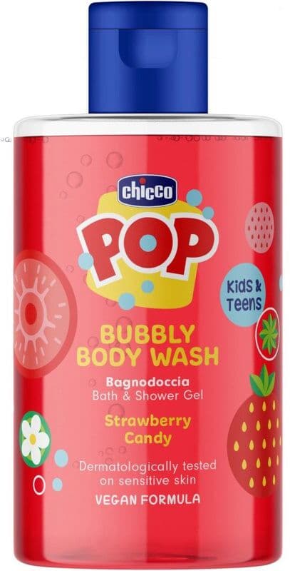 Chicco Pop Bubbly Body Wash τζελ για ντους και μπάνιο για παιδιά Strawberry Candy 300 ml