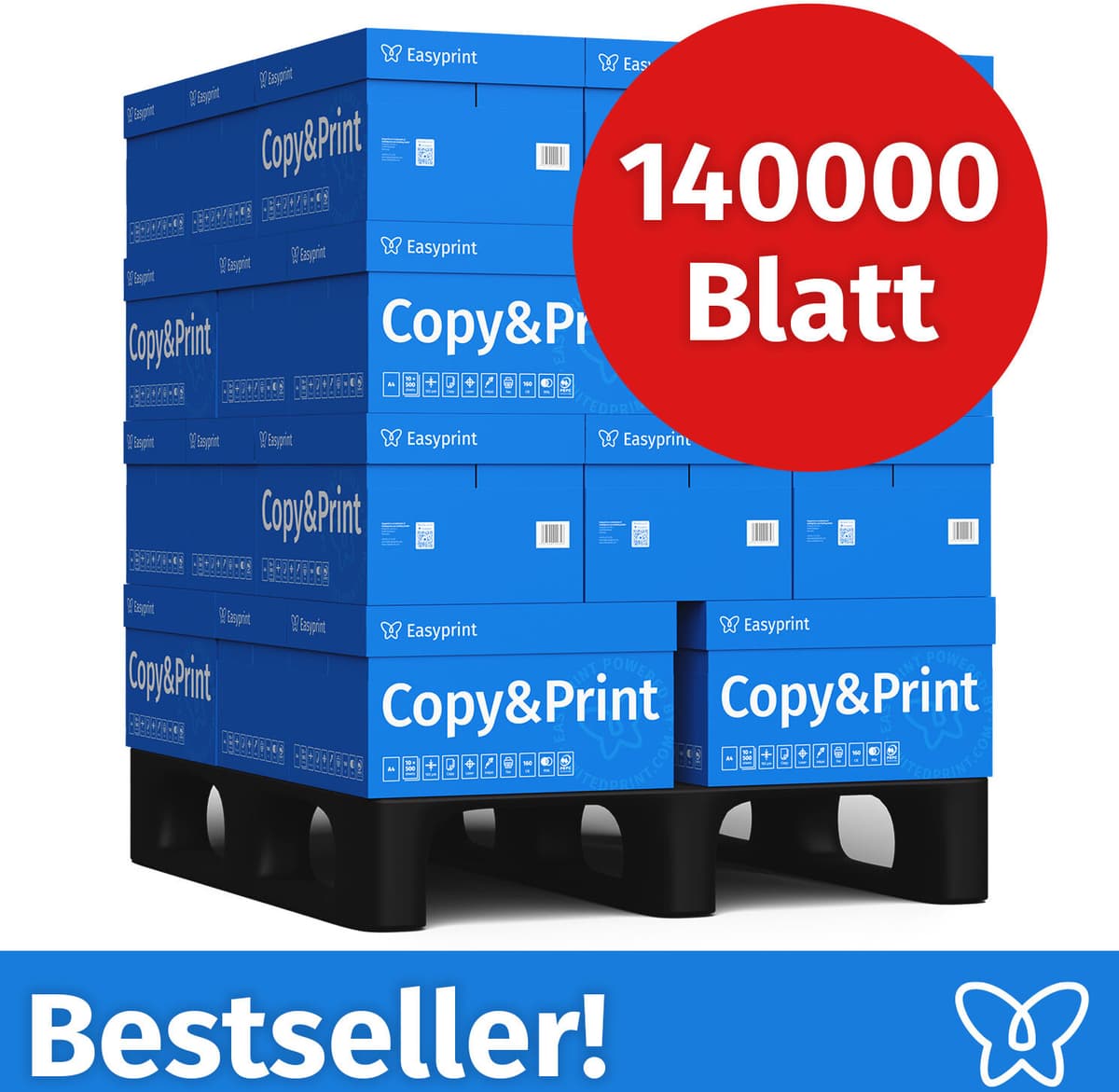 Easyprint Druckerpapier Kopierpapier 140000 Blatt 28 x 5000 A4 Premium Hochweiß CIE 160 Testsieger PEFC zertifiziert