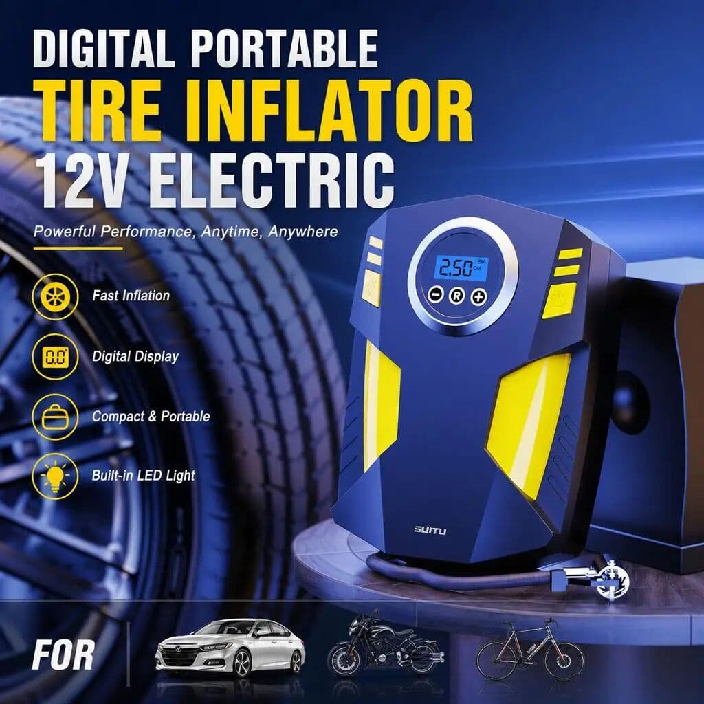 NONE Digital Electric Car Tire Inflator Pump, Portable Tire Air Compressor Pump, Portable 12V 150PSI 120W Air Compressor, Suitable for Cars, Motorcycles, and Bicycles