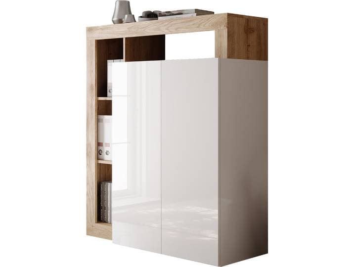 Sekretär HOME AFFAIRE Hamburg Breite 108 cm, Höhe 126 cm, 2 Türen, PC-Schrank, Home-Office , braun (weiß, eiche cadiz nb), B:108cm H:126cm T:42cm, Sekretäre, Sekretär, dekorativer Rahmen, Tastaturauszug, Stauraum, Multifunktional